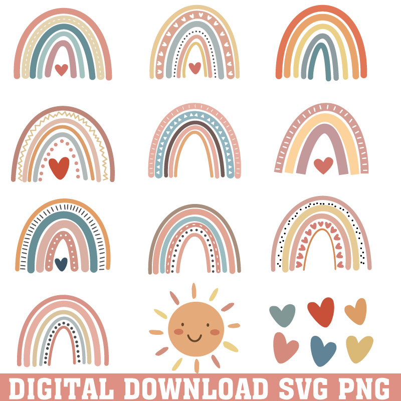 Clip Art Birthday Girl Rainbow Shirt Boho Cute SVG Cricut File Clipart